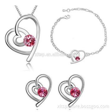 Singapore Chain Heart Shape Micro Pave Cubic Zirconia Sea Blue Brass Jewelry Set